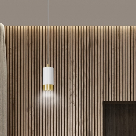 Stylowa Lampa wisząca punktowa Fumiko 8 biało-złota Emibig do salonu, kuchni i sypialni