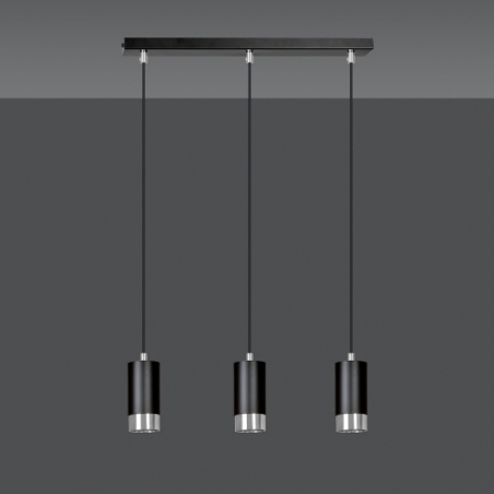 Stylowa Lampa wisząca potrójna punktowa Fumiko III czarno-chromowana Emibig do salonu, kuchni i sypialni