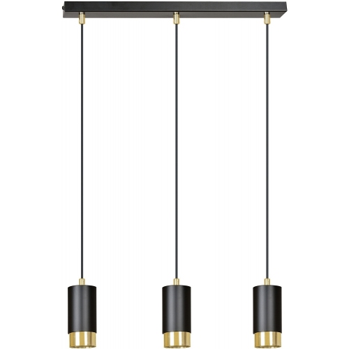 Stylowa Lampa wisząca potrójna punktowa Fumiko III czarno-złota Emibig do salonu, kuchni i sypialni