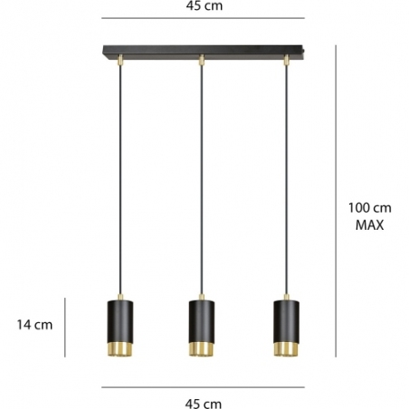Stylowa Lampa wisząca potrójna punktowa Fumiko III czarno-złota Emibig do salonu, kuchni i sypialni