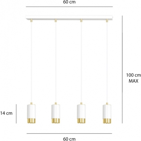 Stylowa Lampa wisząca 4 punktowa Fumiko IV biało-złota Emibig do salonu, kuchni i sypialni