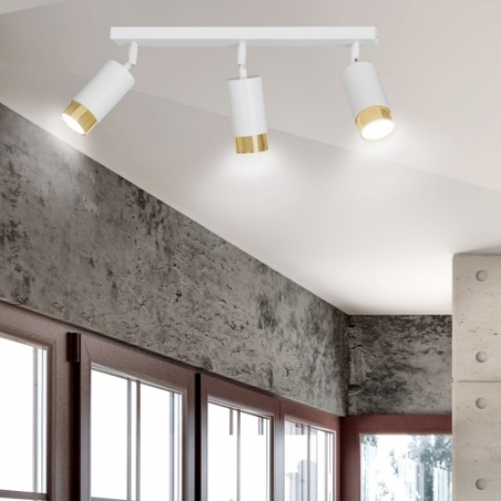 Stylowy Reflektor sufitowy potrójny Hiro III biało-złoty Emibig do salonu i kuchni
