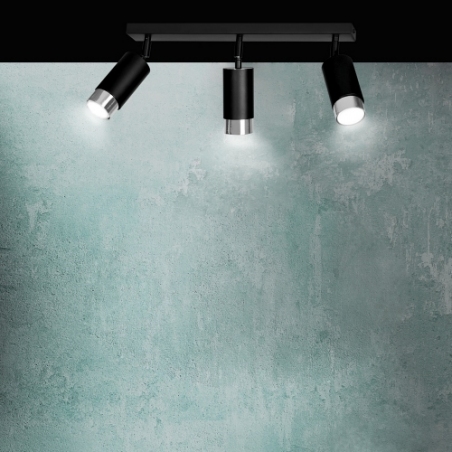 Hiro III black&amp;chrome triple ceiling spotlight Emibig