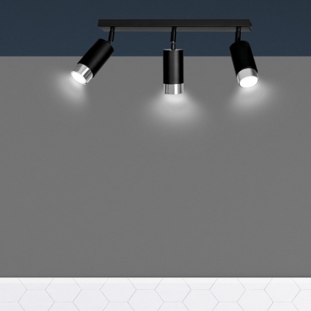 Hiro III black&amp;chrome triple ceiling spotlight Emibig