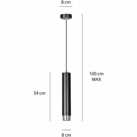Kibo 8 black&amp;chrome tube pendant lamp Emibig