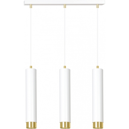 Elegancka Lampa potrójna wiszące tuby Kibo III biało-złota Emibig nad stół
