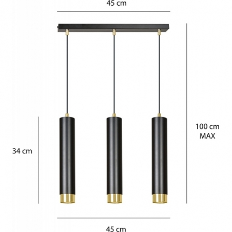 Kibo III black&amp;gold tubes triple pendant lamp Emibig