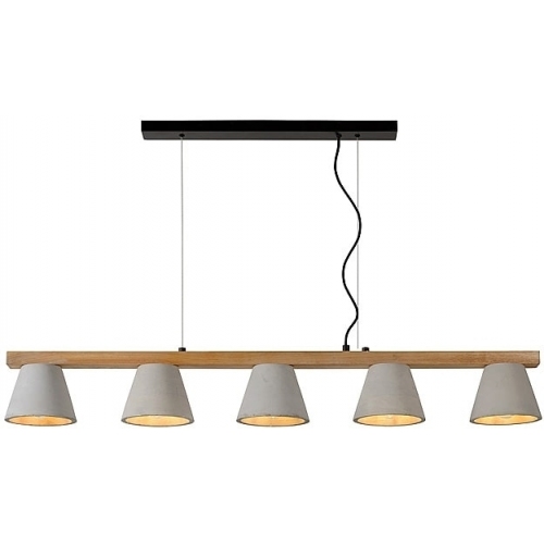 Possio grey concrete pendant lamp with wood Lucide