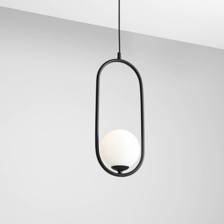Stylowa Lampa wisząca szklana kula designerska Riva Black 18 biało-czarna Aldex salonu i kuchni