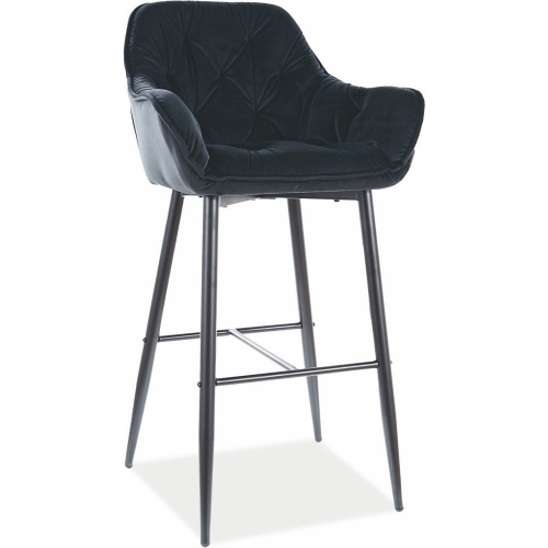 Krzesło barowe welurowe pikowane Cherry Velvet 76 czarne Signal