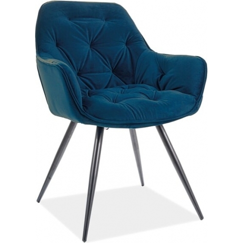 Cherry Matt Velvet navy blue quilted velvet chair with armrests Signal