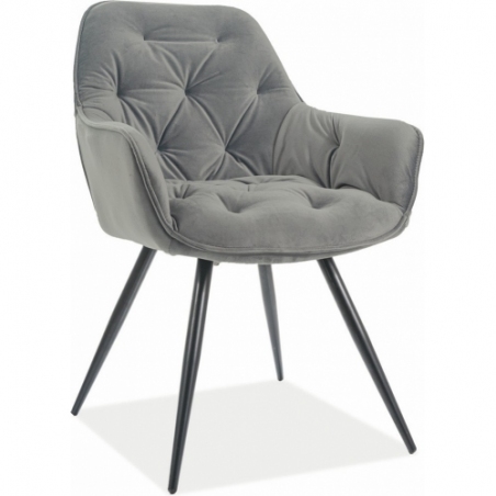 Cherry Matt Velvet grey quilted velvet chair with armrests Signal