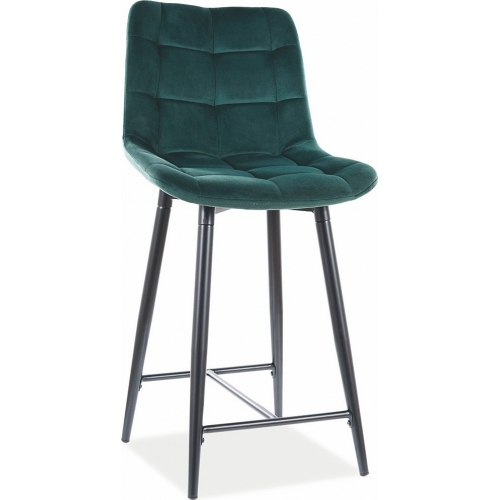 Stylowe Krzesło barowe welurowe pikowane Chic Velvet 60 zielone Signal do kuchni i kawiarni