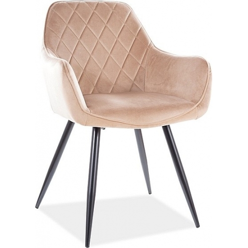 Linea beige quilted velvet chair with armrests Signal