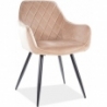 Linea beige quilted velvet chair with armrests Signal