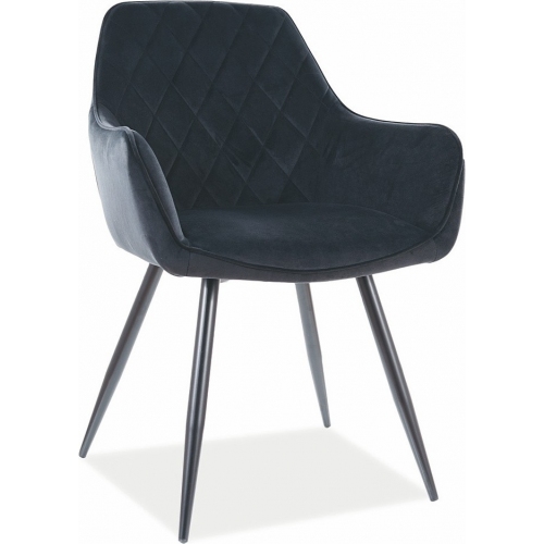 Linea black quilted velvet chair with armrests Signal