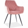 Stylowe Krzesło welurowe pikowane z podłokietnikami Linea różowe Signal do salonu i jadalni