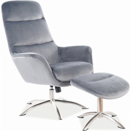 Nixon grey velvet comfy armchair with footrest Signal