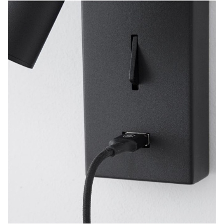 Stylowy Kinkiet minimalistyczny z włącznikiem i usb Space LED czarny do sypialni.