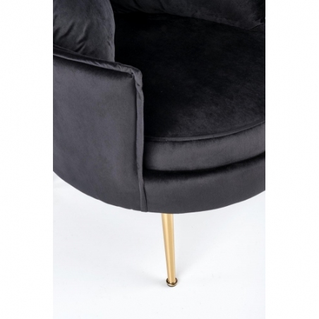 Fotel welurowy ze złotymi nogami Almond czarny Halmar
