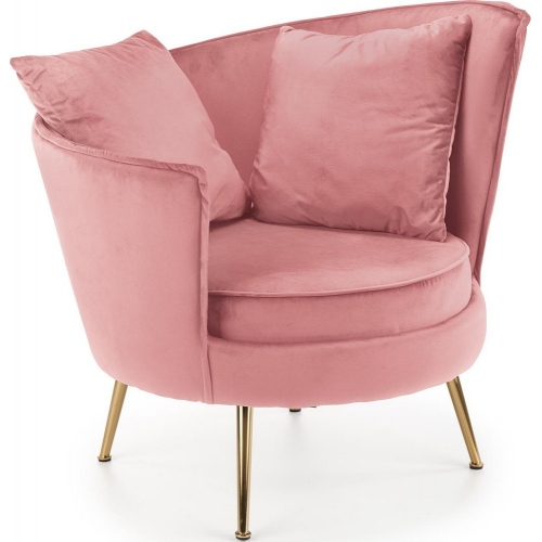 Almond pink velvet armchair with golden legs Halmar