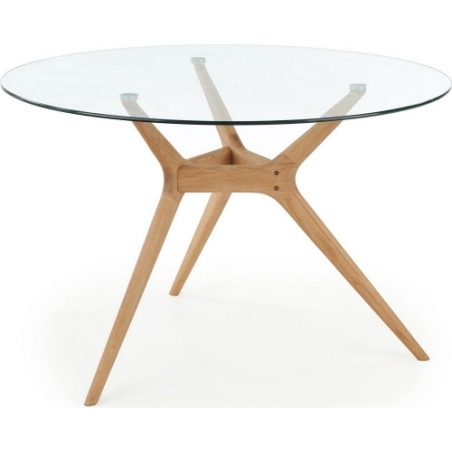 Ashmore 120 clear&amp;natural round glass dining table Halmar