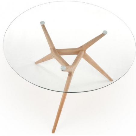 Stylowy Stół szklany okrągły Ashmore 120 transparentny/naturalny Halmar do salonu i jadalni