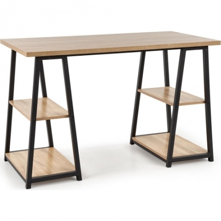 B44 sonoma oak&amp;black industrial desk with shelves Halmar