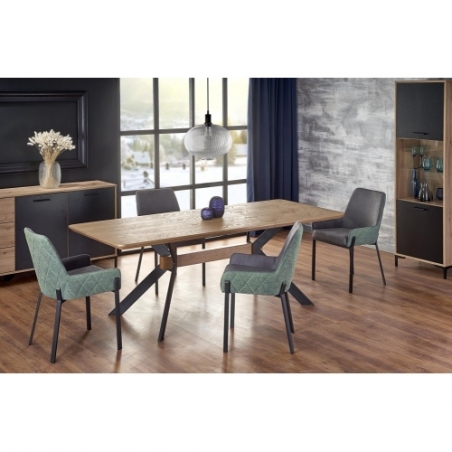 Bacardi 160x90 natural oak&amp;black loft extending dining table Halmar