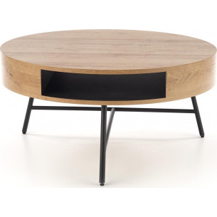 Camila 80 gold oak&amp;black round coffee table with shelf Halmar