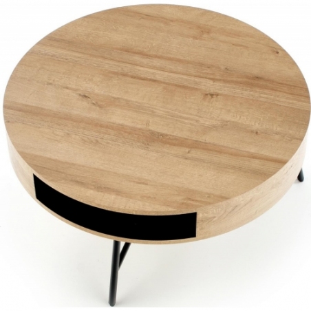 Camila 80 gold oak&amp;black round coffee table with shelf Halmar