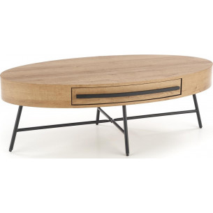 Carolina 120 gold oak&amp;black oval coffee table with drawer Halmar