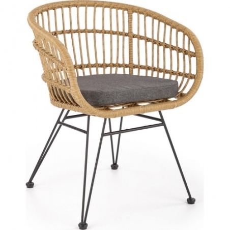 K456 natural&amp;grey rattan armrests chair with pillow Halmar