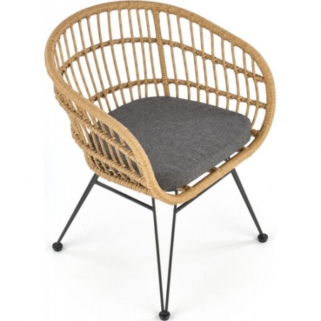 K456 natural&amp;grey rattan armrests chair with pillow Halmar