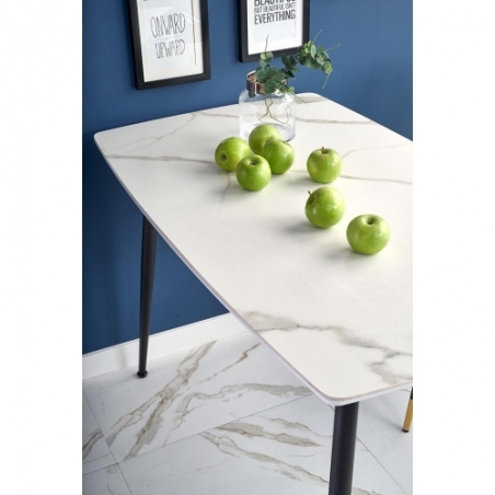 Stylowy Stół szklany glamour Marco 120x70 biały marmur/czarny Halmar do salonu i kuchni
