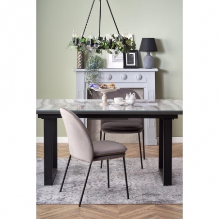 Marley 160x90 white marble&amp;grey glass extending dining table Halmar