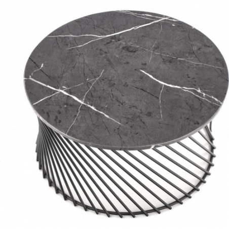 Minerwa 80 grey marble&amp;black round coffee table Halmar