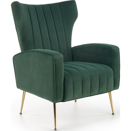 Vario dark green velvet armchair with golden legs Halmar