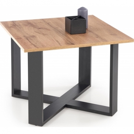 Cross 67x67 votan oak&amp;black square coffee table Halmar