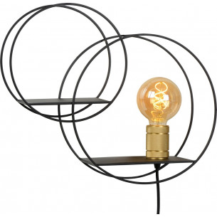 Circle black&amp;gold wall lamp with shelves Lucide