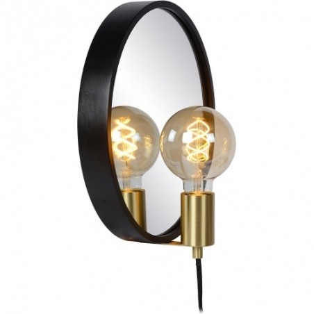 Reflex black&amp;gold round wall lamp with mirror Lucide