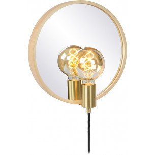 Reflex wood&amp;gold round wall lamp with mirror Lucide