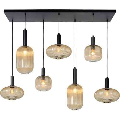 Maloto amber&amp;black glass pendant lamp with 7 lampshades Lucide