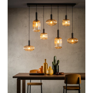 Maloto amber&amp;black glass pendant lamp with 7 lampshades Lucide