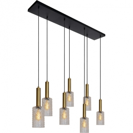 Coralie 132 transparent&amp;black glass pendant lamp with 7 lampshades Lucide