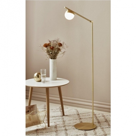 Lampa podłogowa do salonu| Stylowa Lampa podłogowa szklana kula Contina biało-mosiężna Nordlux