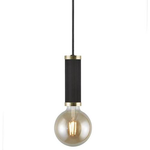 Stylowa lampa wisząca do salonu i sypialni. Lampa wisząca "żarówka" na kablu Galloway czarno-mosiężna Nordlux