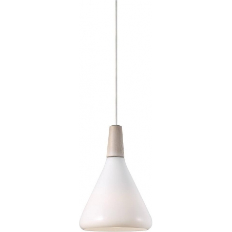 Lampa skandynawska. Lampa wisząca szklana z drewnem Nori 18 biały opal DFTP do salonu i kuchni