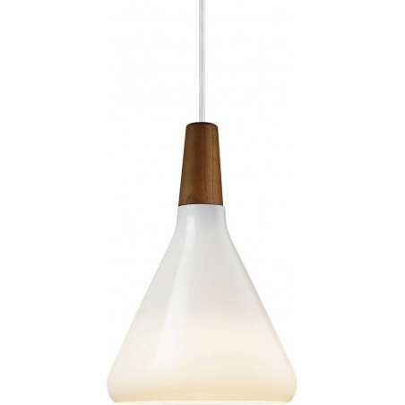 Lampa skandynawska. Lampa wisząca szklana z drewnem Nori 18 biały opal DFTP do salonu i kuchni