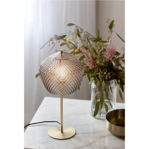 Orbiform smoke glass&amp;brass glass table lamp Nordlux